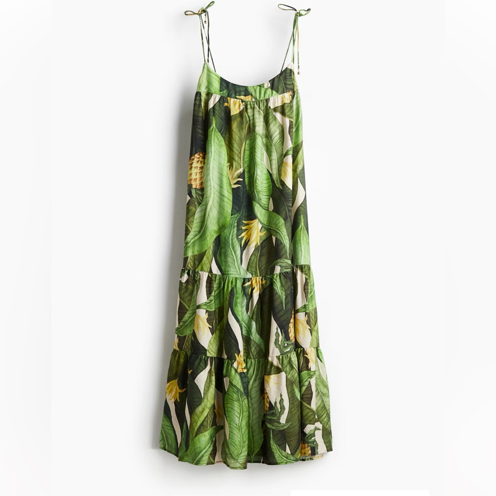 H&M Tie strap maxi dress tropical green yellow